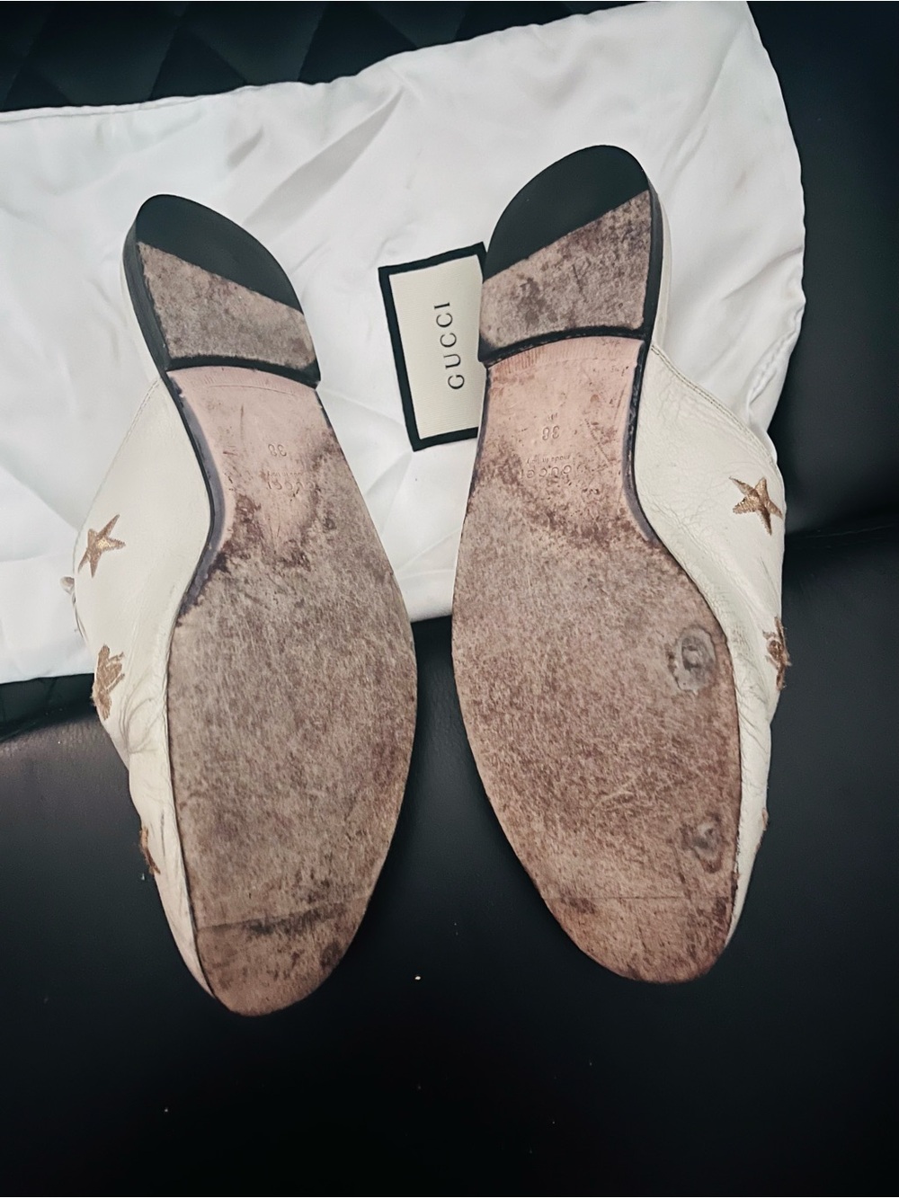Gucci Cream Leather Backless Horsebit Mules with Gold Embroidery - Picture 6 of 7